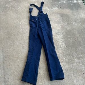Vintage Roffe Bibs Skiwear Blue Snowboard Straps 27” Waist Sz 12 Wool Suspenders